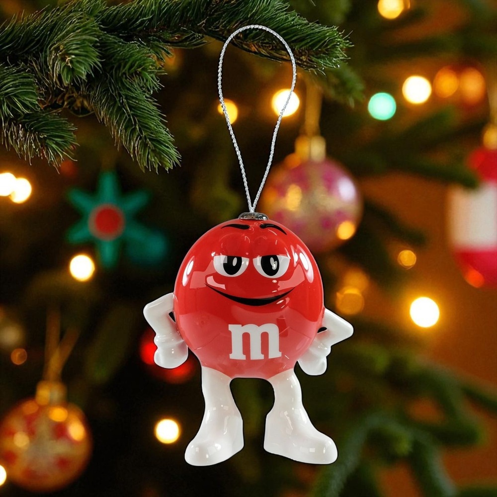 M&M`s Red Character Decoupage Christmas Ornament, 1 Count, Red, Plastic, By Ruz